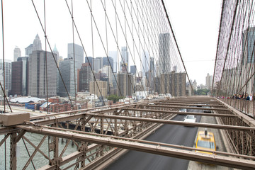 New York, Lower Manhattan skyline as seen from the Brooklyn Bridge