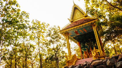 Fototapeta premium View to the small pavilion temple on the hill in pursat, cambodia