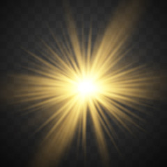 Gold glowing light burst explosion with transparent. Vector illustration.