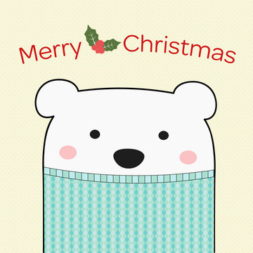 Vector Merry Christmas card of cute bear
