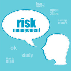 Text Risk management. Business concept . Silhouette of a head with speech bubble