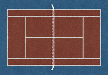 Tennis field. Tennis brown court. Top view. Isolated. Sports mesh