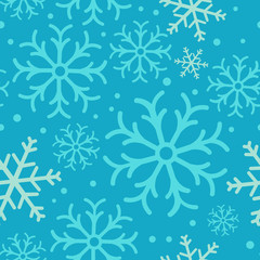 Snowflake simple seamless pattern. Abstract wallpaper, wrapping decoration. Symbol of winter, Merry Christmas holiday, Happy New Year celebration.Seamless pattern of snowflakes on a blue background