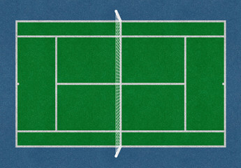 Tennis field. Tennis green court. Top view. Isolated. Sports mesh