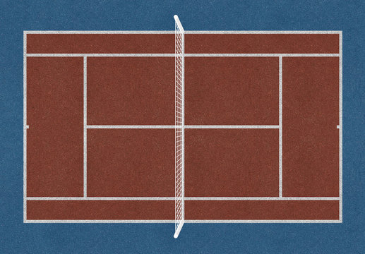 Tennis field. Tennis brown court. Top view. Isolated. Sports mesh