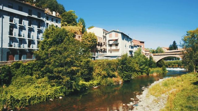 View of Ter River in province town of Ripoll, Catalonia, Spain
