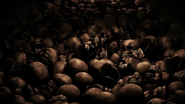 Halloween River Skull Background Cam1  - Halloween Background include horrific river of insane animate skulls with warm color light.