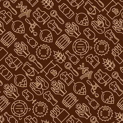 Beer seamless pattern with thin line icons related to brewery and Beer October Festival. Modern vector illustration for banner, web page, print media.