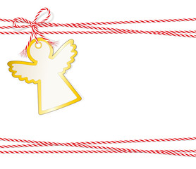 Weihnacht Karte Engel
Etikett für Geschenke, 
Weihnachtskarte unbeschrieben,
Geschenkanhänger mit Goldrand und Schleife,
Vektor Illustration isoliert auf weißem Hintergrund
