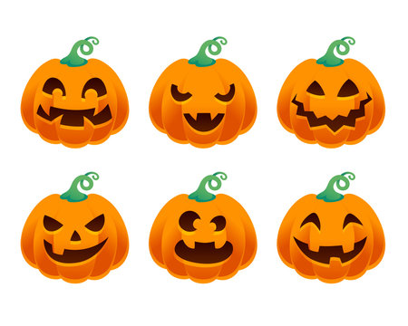 Halloween pumpkins set vector illustration.