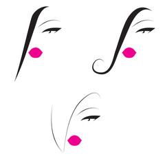 Set of beauty icons with pink lips
