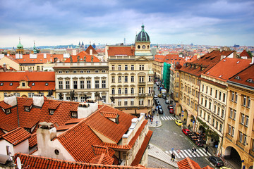 Obraz premium Panoramic aerial view of old town in nasty cloydy day, mala strana, Prague Czech republic