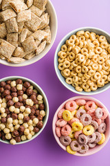 Different breakfast cereals.