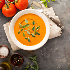 Tomato soup with olive oil and herbs