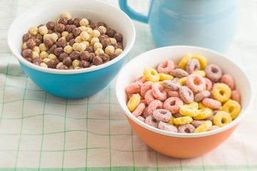 Colorful cereal rings and balls.