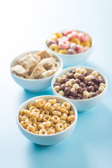Various breakfast cereals.