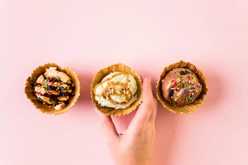 Zelfklevend Fotobehang Waffle ice cream bowls © arinahabich