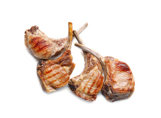 Delicious ribs on white background