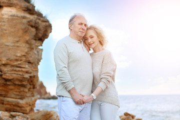 Obraz premium Happy senior couple at sea