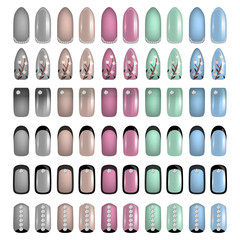 set of colored painted nails. manicure. nail polish.