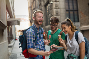 Travelling young people sightseeing