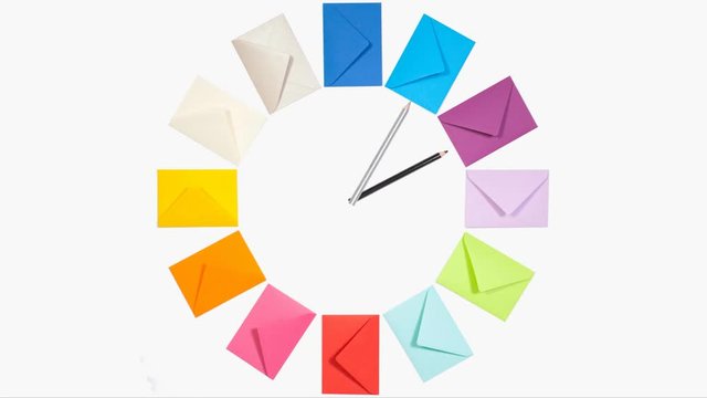 Clock of twelve colored letter envelopes for Christmas mailing), seamless loop animation
