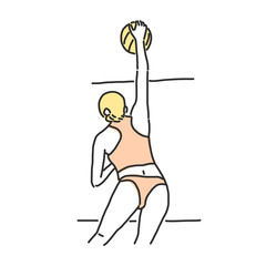 Beach volleyball line drawing illustration in various poses.