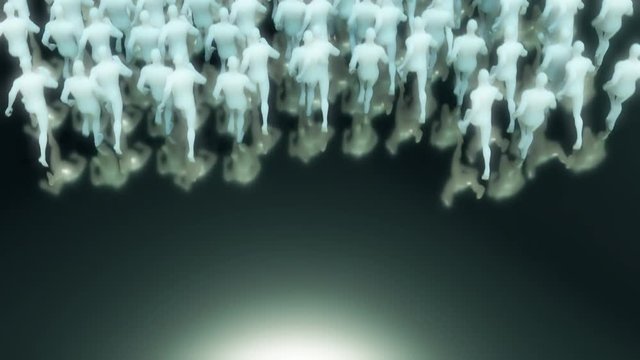 Abstract crowd of generic men running past in a seamless loop.