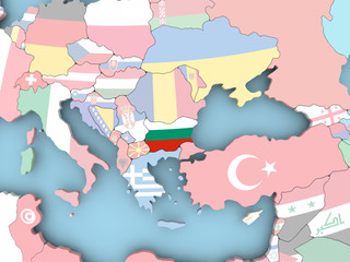 Obraz premium Map of Bosnia with flag on globe