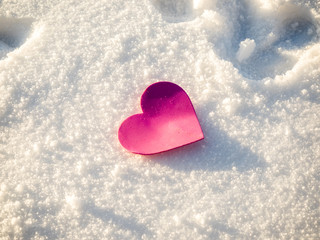 Pink Heart on White Snow