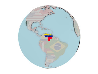 Venezuela with flag on globe