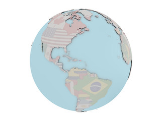 Puerto Rico with flag on globe