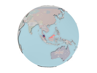 Malaysia with flag on globe