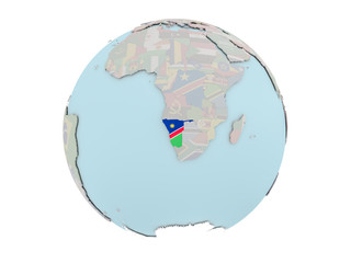 Namibia with flag on globe