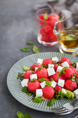 Fresh delicious salad with watermelon and feta cheese