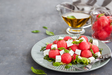 Fresh delicious salad with watermelon and feta cheese