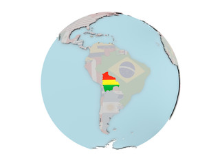 Bolivia with flag on globe