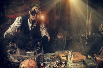 steampunk man scientist