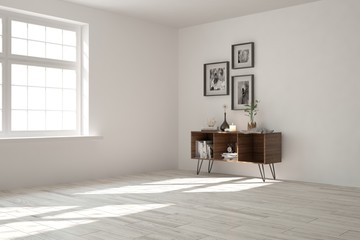 White empty room. Scandinavian interior design. 3D illustration