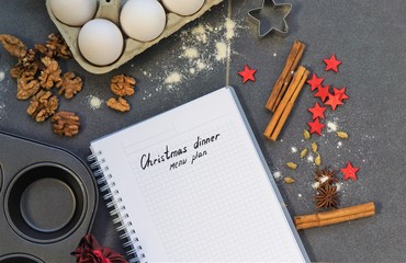 Christmas dinner plan text and baking process decor