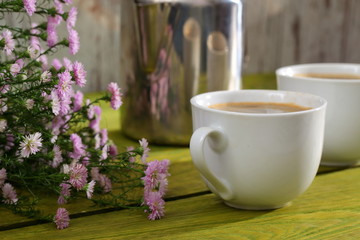 Coffee and asters are a good combination.