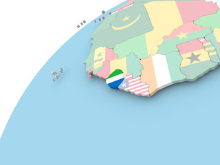 Sierra Leone on globe with flag