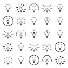 set of 25 light bulb icons, symbols, pictograms, signs - perfect for web & print - vector collection - 01