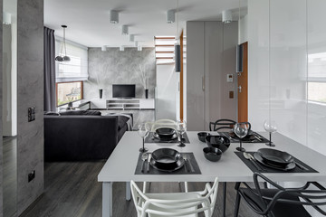 Modern apartment with white table