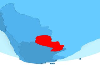 Fototapeta premium Paraguay in red on blue map