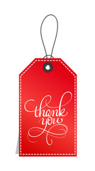 red paper gift tags with text Thank you. Calligraphy lettering hand made text. Vector illustration EPS10