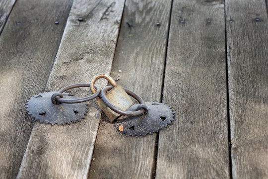 Wooden old doors and padlock, Bulgaria, Jeravna