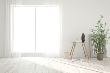 White empty room. Scandinavian interior design. 3D illustration