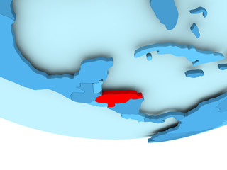Honduras in red on blue map