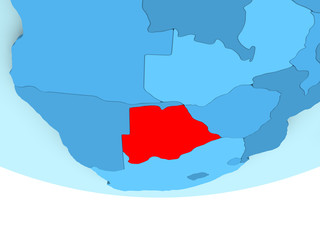 Botswana in red on blue map